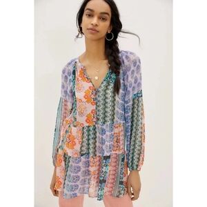 Anthropologie Maureen Patchwork Blouse Artsy Boho Babydoll Cottagecore Medium